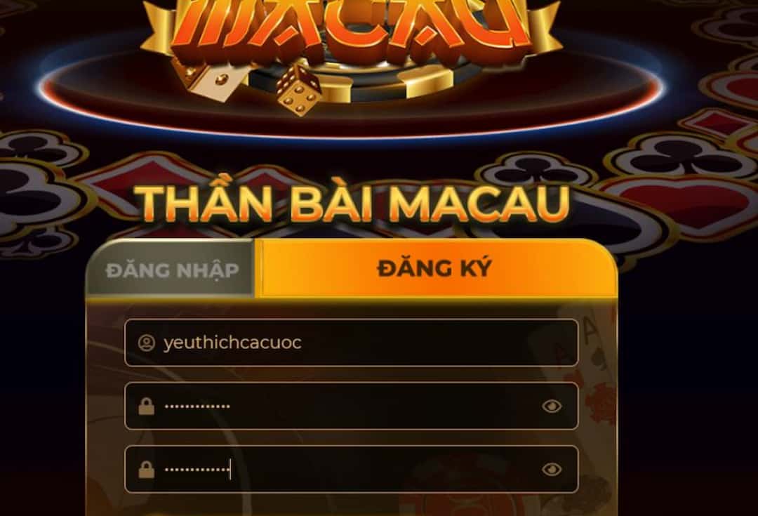 Giao diện đăng nhập chơi game của Macau Club
